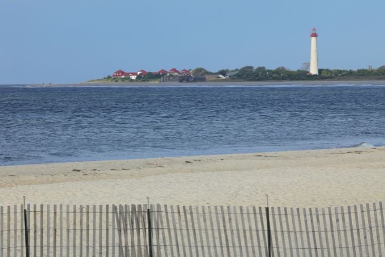 Dune path at Cape May Point with the Cape May Lighthouse in the distance