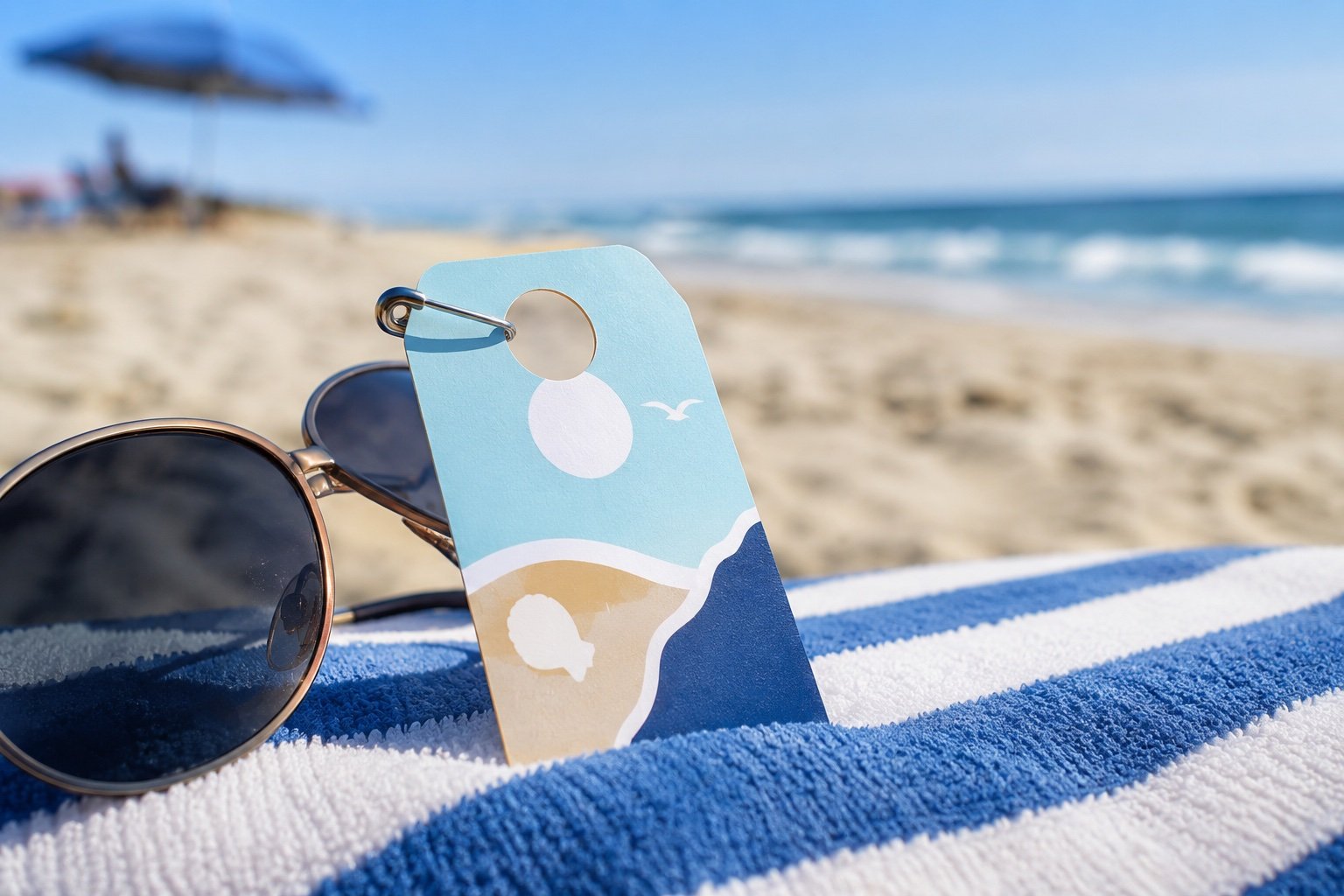 A 2026 Cape May City seasonal beach tag clipped to a beach chair