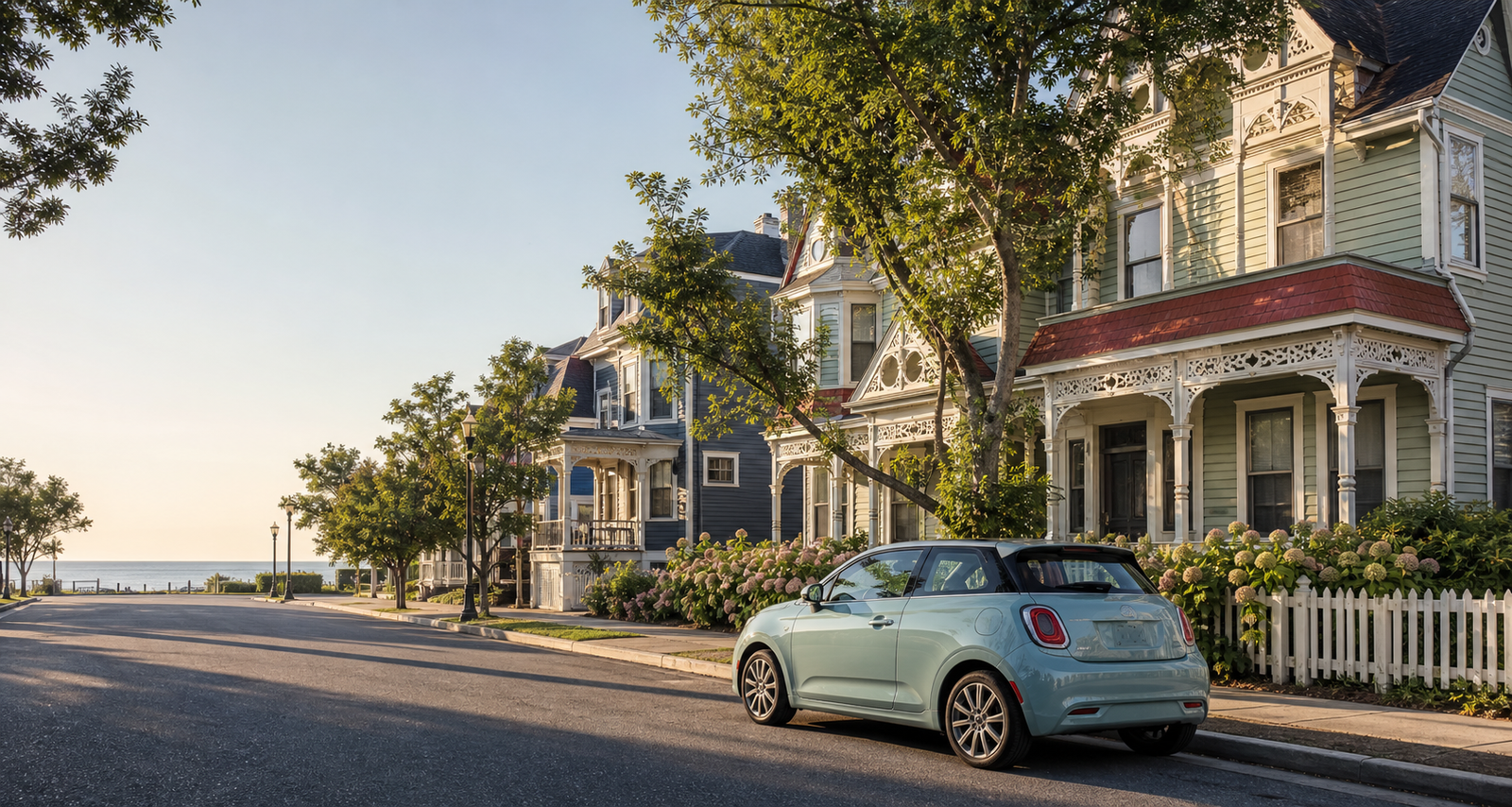 Cape May parking on a quiet street near Victorian homes